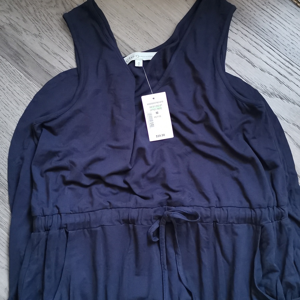 NWT Cleo petites navy blue sleeveless dress with drawstring,  pockets  Size M